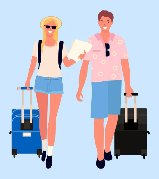 Para podróżników Mężczyzna i kobieta z torbami Vector — Wektor stockowy