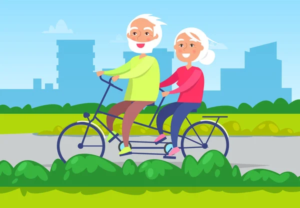 Anziani Coppia Equitazione Doppia Bicicletta Vettore Immagine — Vettoriale Stock