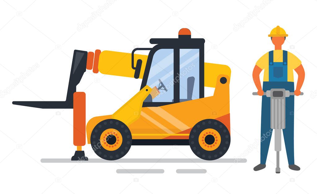Construction Equipment, Drill and Forklift Vector