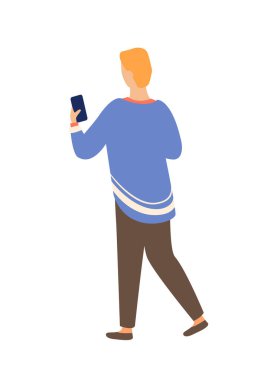 Kişi ve Akıllı Telefon Geri Görünümü İzole Karakter