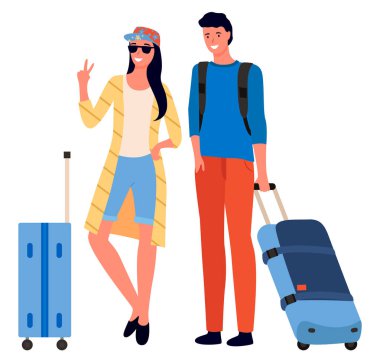 Bagaj Vektörü ve Valizli Gezgin İnsanlar