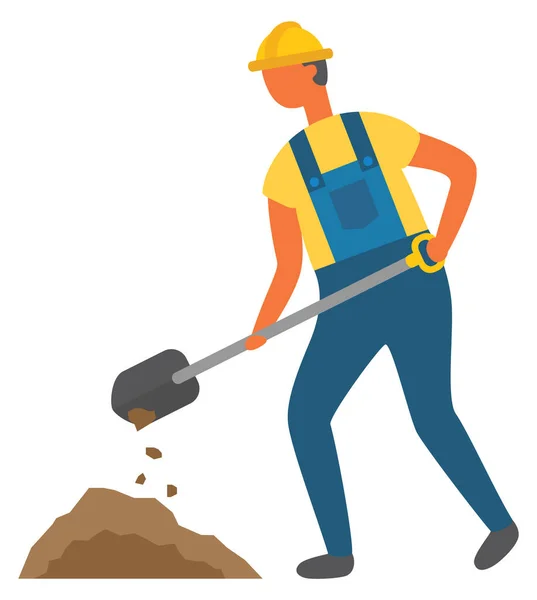 Работник с инструментом лопаты и грязи на земле Workman — стоковый вектор