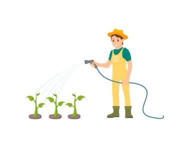 Çiftçi Sulama Bitkileri Simge Vektörü İllüstrasyonu