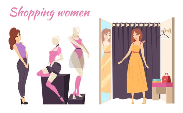 Shopping Women Mannequins Underwear Poster Vector — Stockový vektor