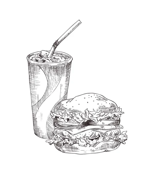 Hamburger Vektör İllüstrasyonunda Hafif İçki