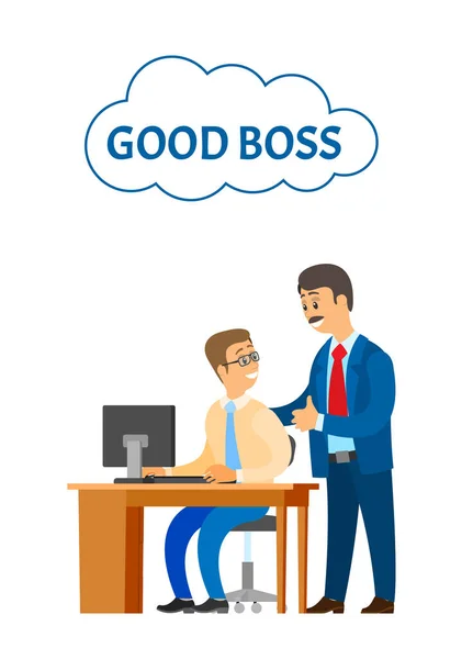 Guter Chef Firmenleiter, der Büroangestellte überwacht — Stockvektor