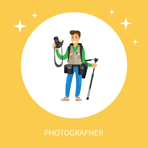 Young Photographer with Photo Equipment Isolated — Stock Vector