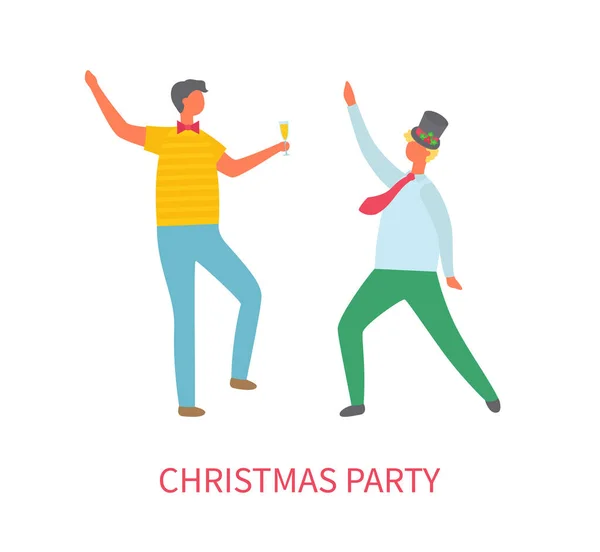 Weihnachtsfeier: Zwei betrunkene Männer tanzen auf Fest — Stockvektor