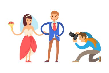 Mutlu çiftimiz düğün gelin damat fotoğraf vektör