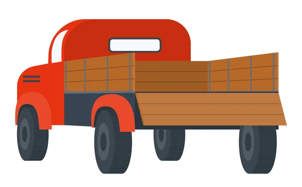 Bil med tom behållare, lastbil med trä tillbaka — Stock vektor