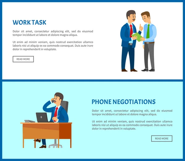 Werktaak van baas tot werknemer en telefoongesprek — Stockvector