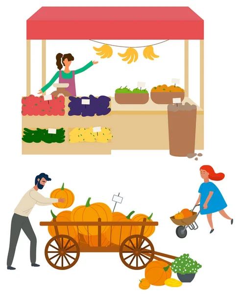 Femme qui vend des produits biologiques Veggies Market — Image vectorielle