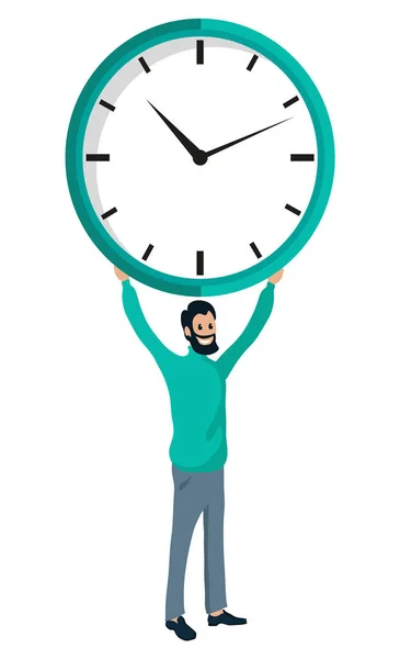 大胡子的人手握时钟，时间就是金钱 — 图库矢量图片