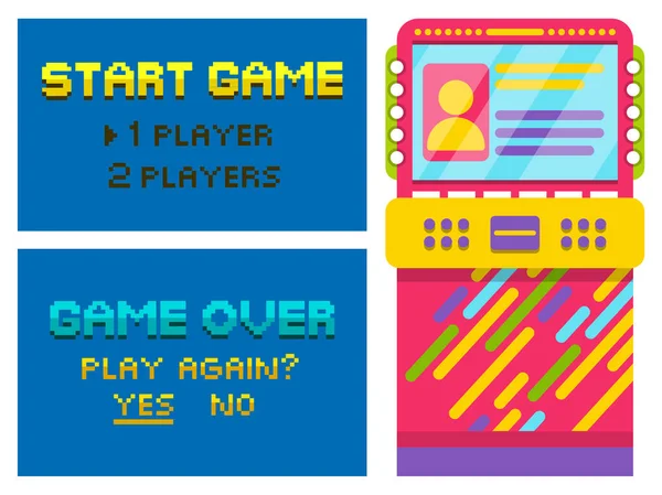 Spel opnieuw en start Pixel, Vintage Arcade Machine — Stockvector