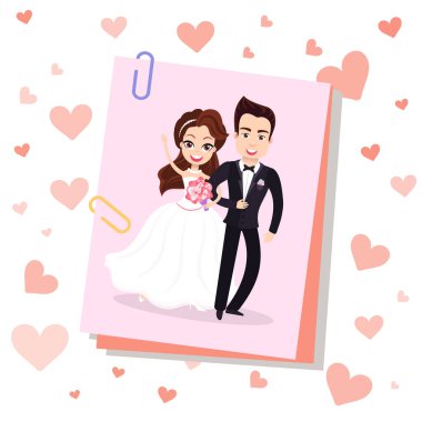 Gülümseyen Gelin ve Damat Kartpostalı, Düğün Vektörü