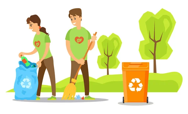 Park Vektöründe Gönüllü Temizlik Ortamı — Stok Vektör