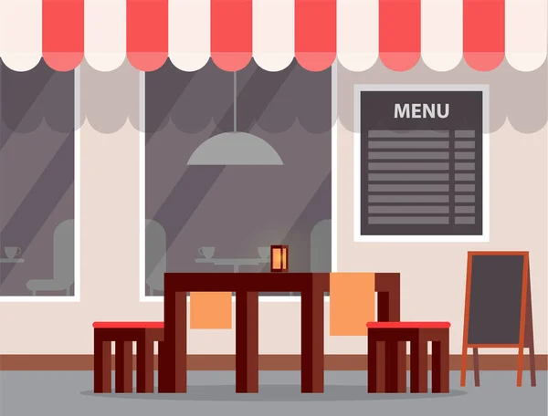 Mesa y Menú Exterior, Cafetería Exterior — Vector de stock
