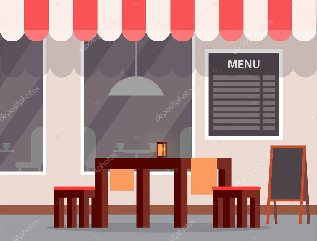 Outdoor Table and Menu, Cafe or Cafeteria Exterior