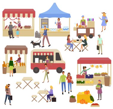 İnsanlar pazardan ürün satın alıyor, Adil Vektör