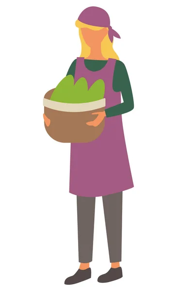 Mujer con cesta y verde recogido Vector — Archivo Imágenes Vectoriales