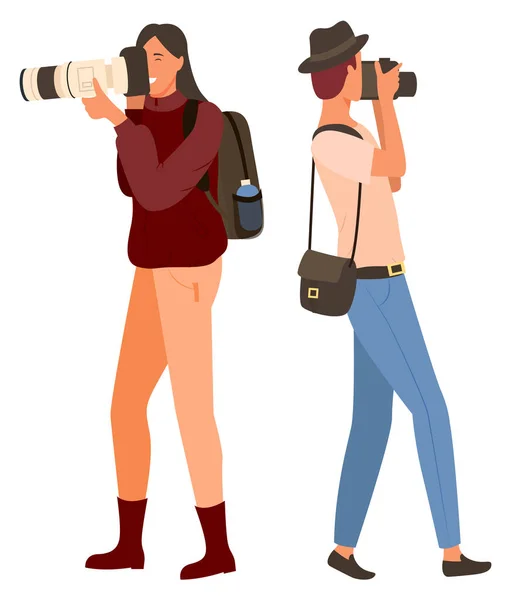 摄影记者旅行和拍摄，照相机矢量 — 图库矢量图片