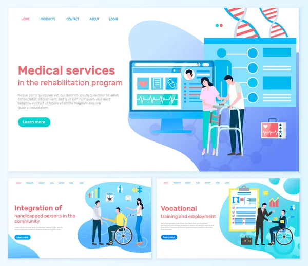 Web sitesi, Tıp Hizmetleri, Rehabilitasyon Programı — Stok Vektör