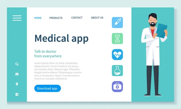 Інтернет-медицина, медичний додаток на комп'ютері, веб-сайт — стоковий вектор