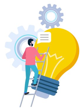 Merdiven Üzerinde Adam Lamba Yakınındaki Fikir Sembolü, Vektör