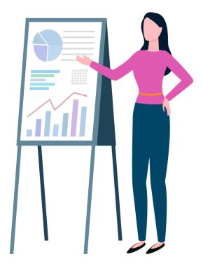 Grafikleri ve grafikleri olan Kadın Tahtaya Yakın Duruyor