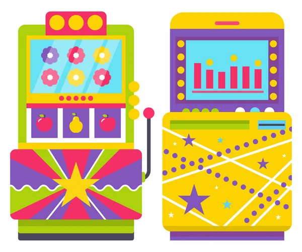 Δύο πολύχρωμο Retro Arcade Μηχανήματα παιχνίδι Διάνυσμα — Διανυσματικό Αρχείο