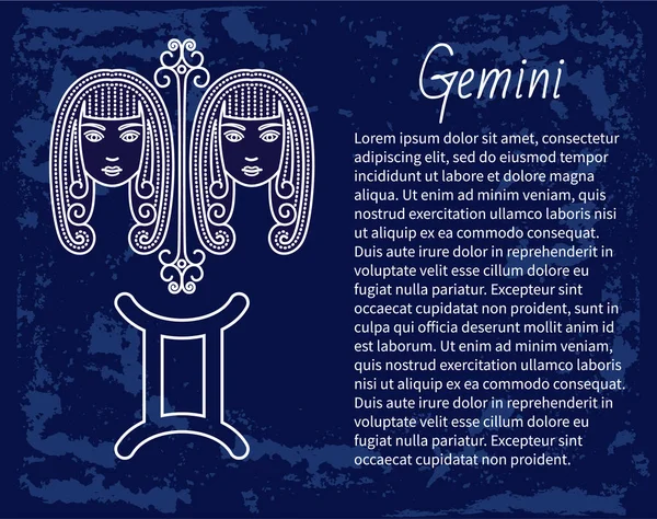 Gemini Zodiac Sign of Twins, Horoscope Astrology — Stock vektor