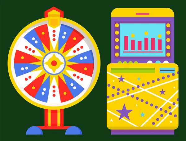 Roulette en Game Machine, Fortune Wheel Vector — Stockvector