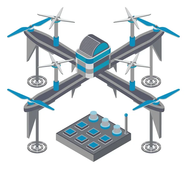 Quadcopter und Fernbedienung, Drohnen-Vektor — Stockvektor