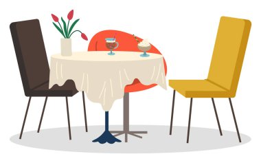 Kol sandalyeleri ve masa örtüsü kahve evinde.