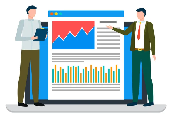 Persone in piedi e parlare vicino Infografica sul sito web — Vettoriale Stock