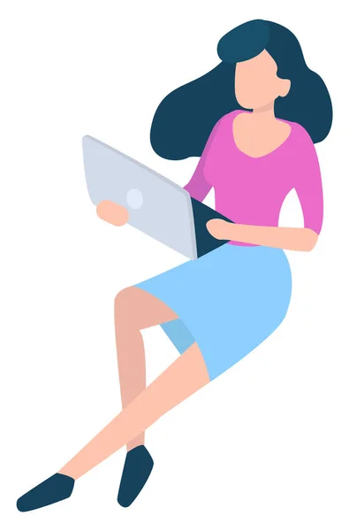 Office Worker, Woman with Laptop, Isolated Girl — стоковий вектор