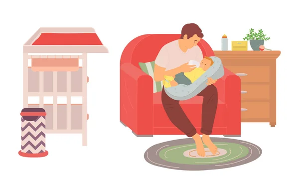 父母和新生儿在家里，父亲的病媒 — 图库矢量图片