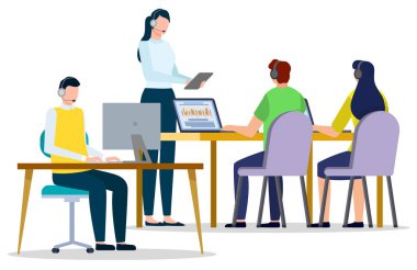 Ofis Vektöründe Bilgisayarla Çevrimiçi Öğrenme