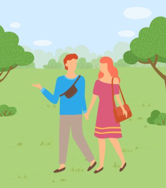 Parkta Yürüyen Çift, Doğada Erkek ve Kadın