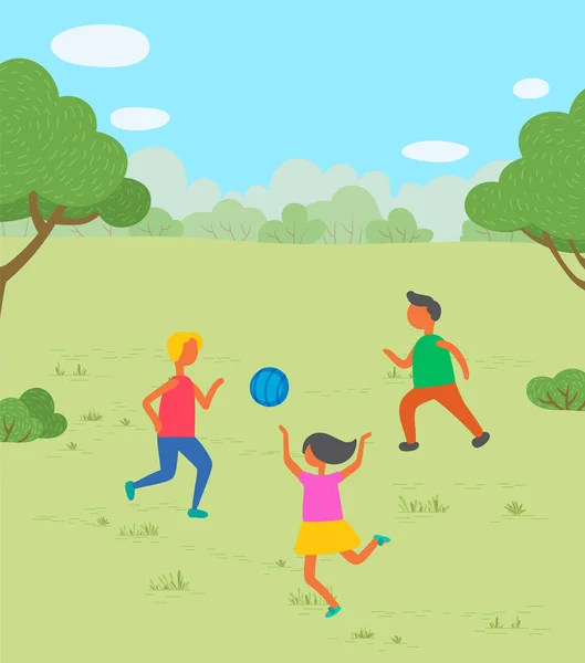 子供たちは公園でボールと遊ぶベクトル画像 — ストックベクタ
