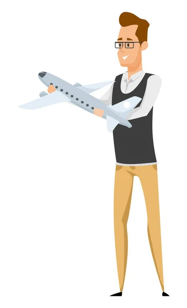 Άνθρωπος, αεροπλάνο μοντέλο αεροσκαφών Μοντελοποίηση χόμπι. Διάνυσμα — Διανυσματικό Αρχείο