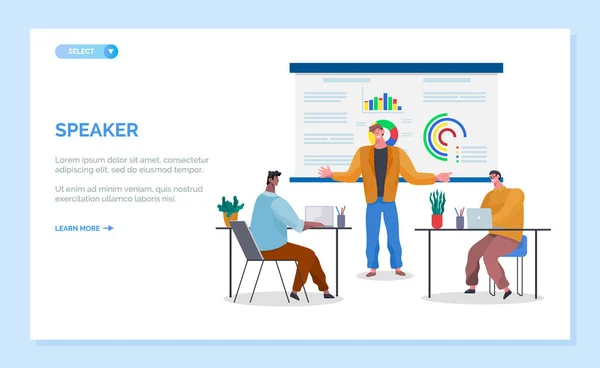 Educator Analyzing Diagram Report Webpage Vector — Stock Vector