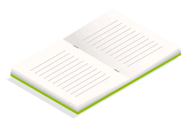 Notebook aperto verde Vettore isometrico isolato — Vettoriale Stock