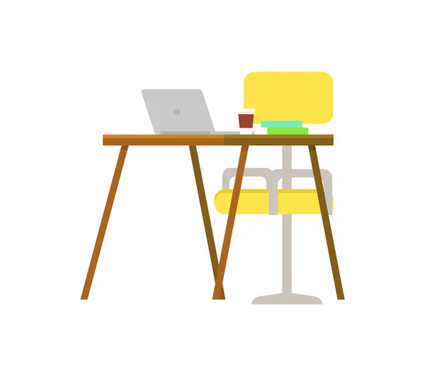 Stůl na pracovišti s kávovým šálkem Laptop — Stockový vektor