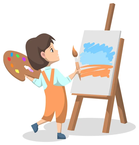 Ragazza in Art Club in piedi con spazzola vicino a Easel — Vettoriale Stock