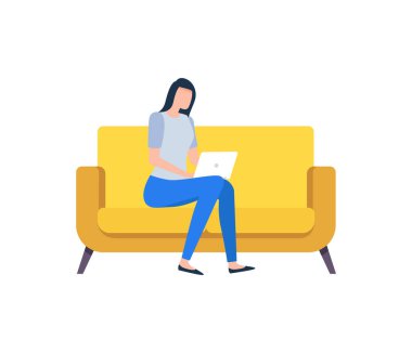 Kanepe Vektöründe Dizüstü bilgisayarla Kadın İletişimi