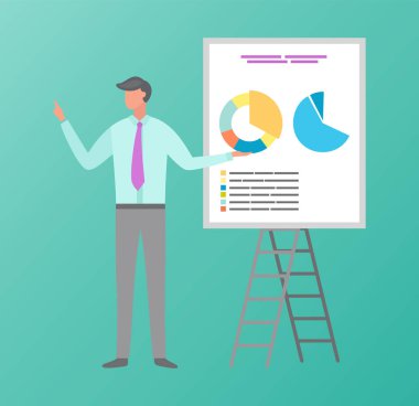 Tahta Vektöründe Çember Diyagramları Gösteren İşçi