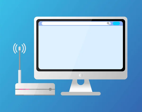 Schermo Pc e Wifi, Vettore di apparecchiature wireless — Vettoriale Stock