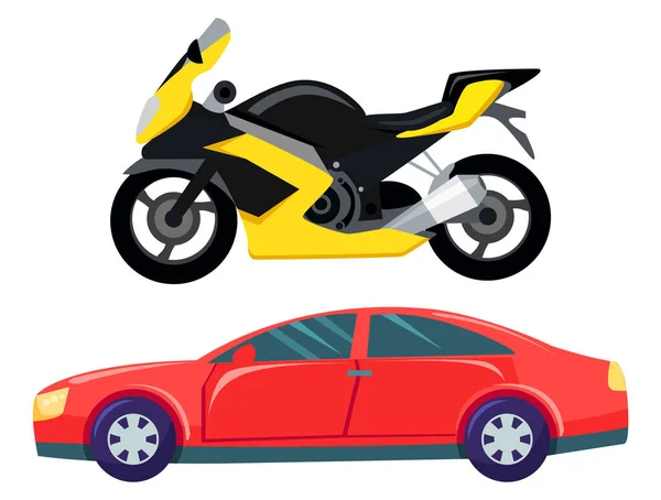 Voiture de sport et moto, Transport de véhicules — Image vectorielle