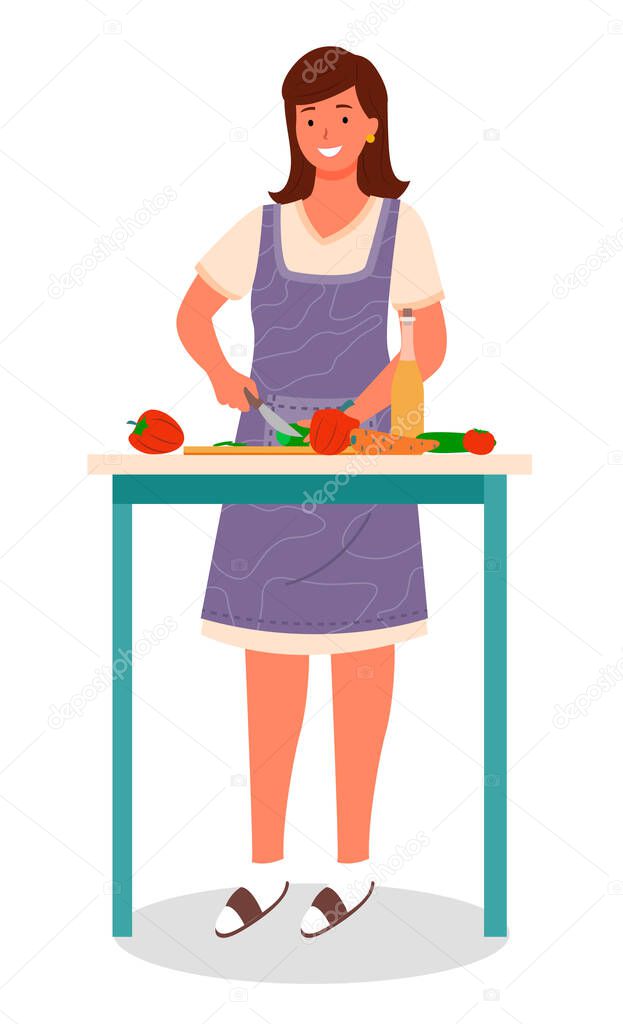Woman Cutting Vegetables Making Salad Dish Vector